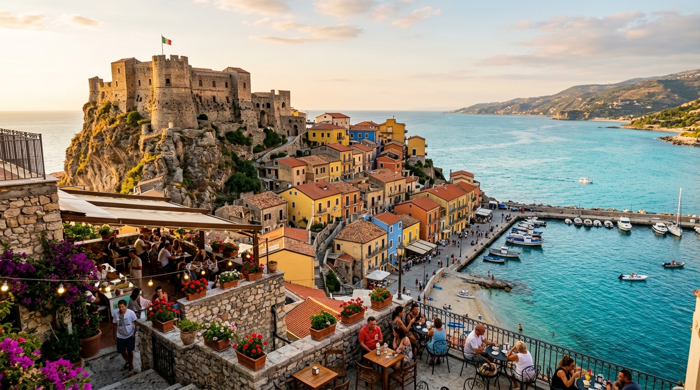 Castello Murat e borgo affacciato sul mare di Pizzo Calabro